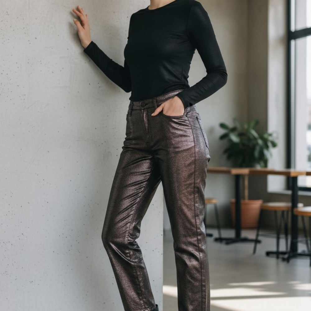 Chico's Shimmering Silver Straight Leg Pants Size 14P